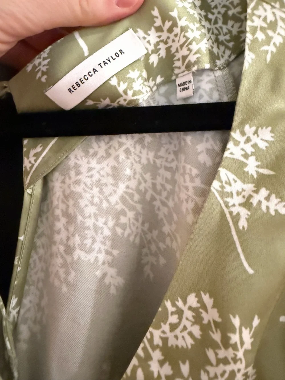 Rebecca Taylor Sage Green Floral Long-Sleeve A-Line Dress